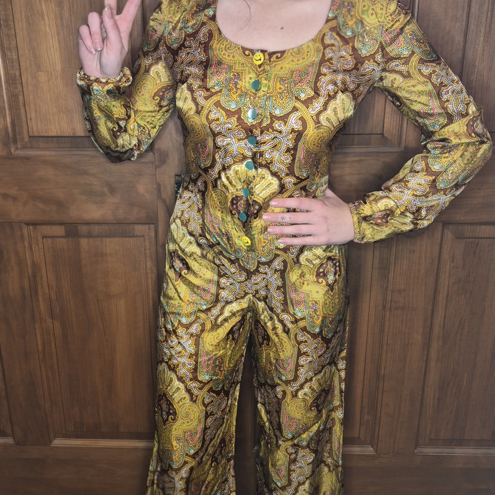 Paisley Long Sleeve 80s Jumpsuit
